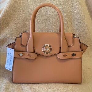 Michael Kors Carmen Small Flap Belted Leather Satchel - Cider